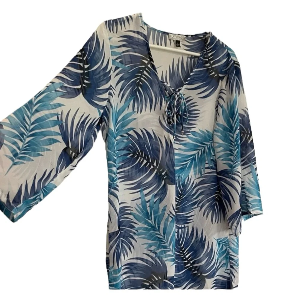 J. Valdi Palm Leaf Swim Cover-up in Blue/White/Green Size Med — SUMMER STAPLE - Picture 5 of 12